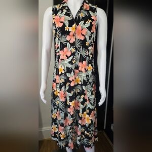 Sleeveless Black Floral Maxi Dress with Pink & Yellow Blooms, Button-Up